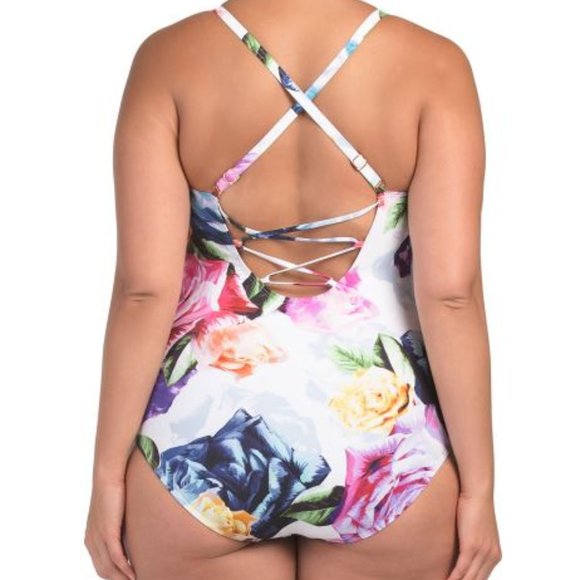 LA BLANCA Bloom Lace Up One-piece Swimsuit Size 22 - Picture 2 of 3